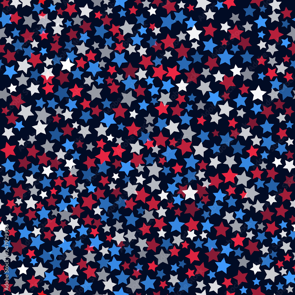 Seamless pattern with white, red and blue five pointed stars Seamless pattern with white, red and blue five pointed stars