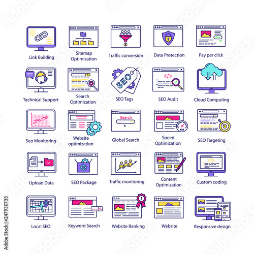 SEO color icons set