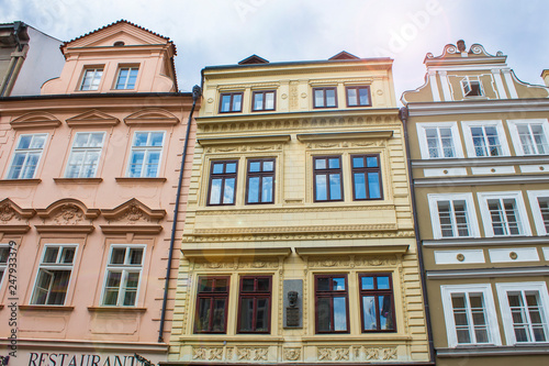 The streets of Prague. Old houses in Prague. Architecture of Prague old town