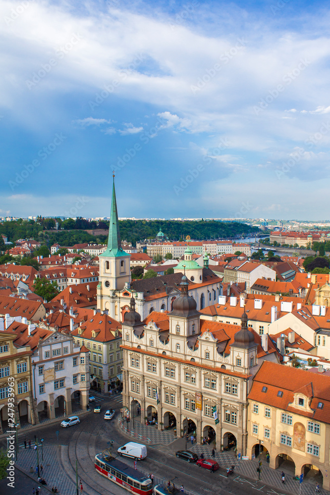 View of Prague from the tower of the Cathedral of St. Peter. Panorama of Prague. Architecture of Prague old town