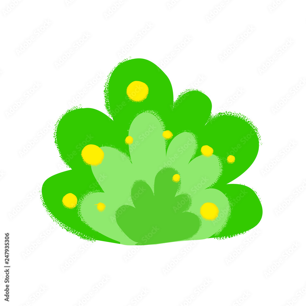 Vector stylized illustration of bush, grass, Design element in green colors with textures. Vector stylized illustration of bush, grass, Design element in green colors with textures.