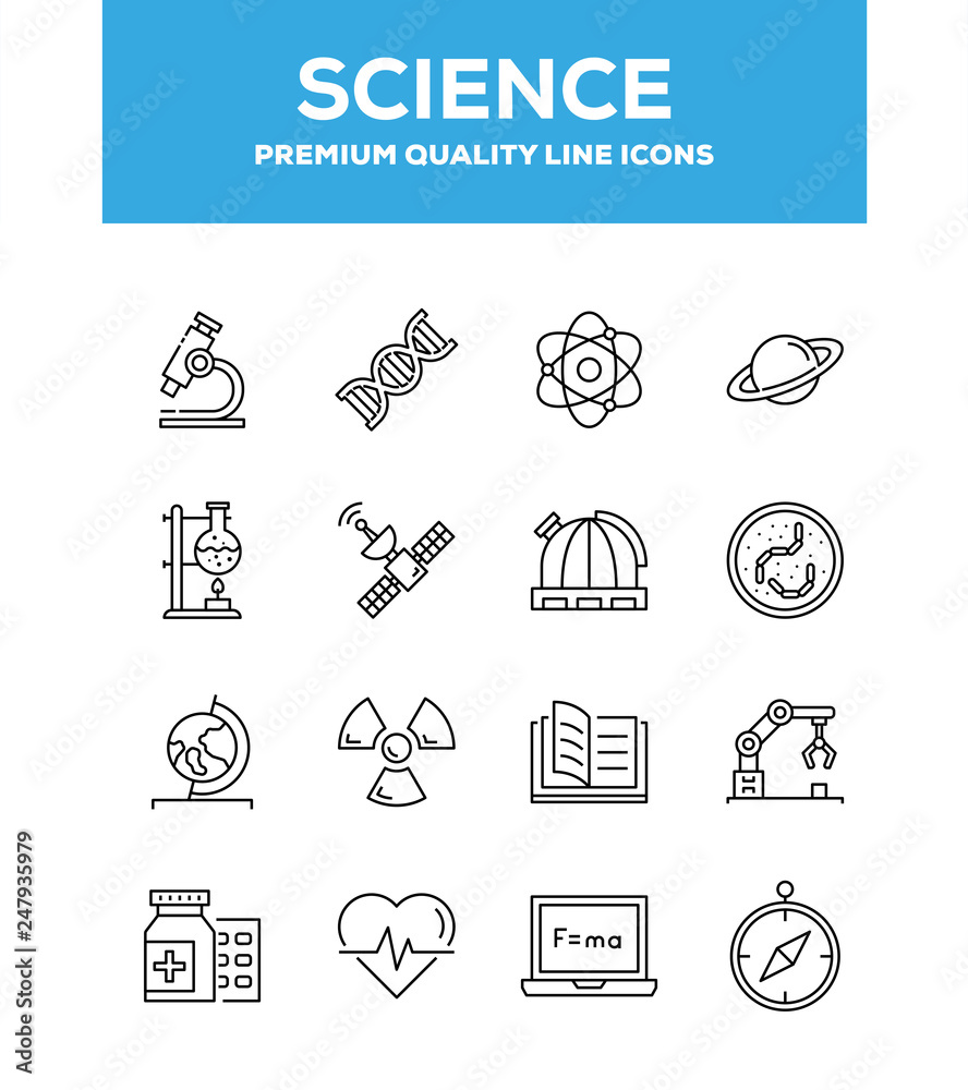 Fototapeta premium Science Line Icon Set Concept