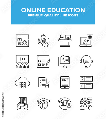 Online Education Line Icon Set Concept