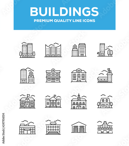 Buildings Line Icon Set Concept
