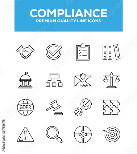Compliance Line Icon Set Concept