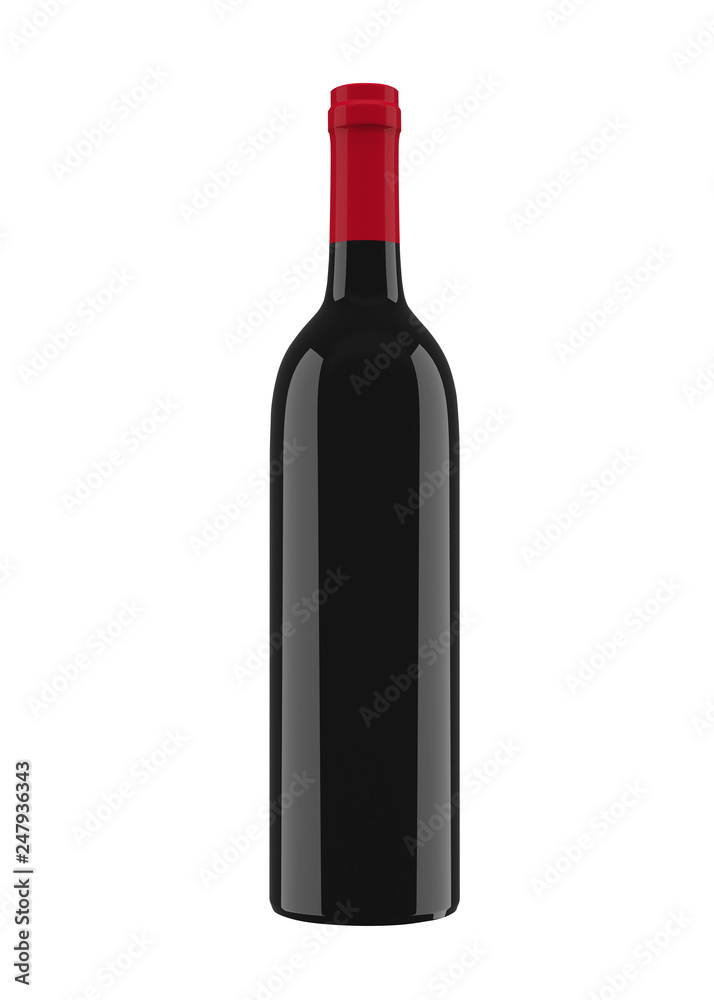 Black glass bottle for red wine isolated on white background. 3d rendering, 3d illustration Black glass bottle for red wine isolated on white background. 3d rendering, 3d illustration