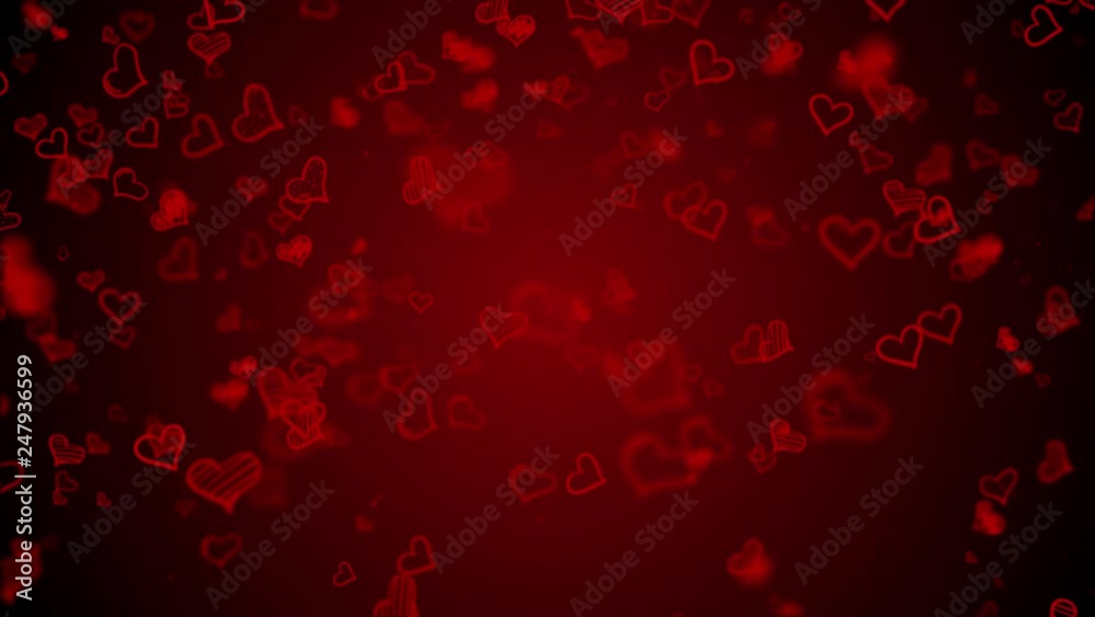 Hand drawn Heart Shapes on the Red Gradient Background Motion Graphics Featuring Valentine’s Day Animated Shapes and Particles. It Can Be Used  in Wedding Videos, Presentations and VJ Loops and Screen