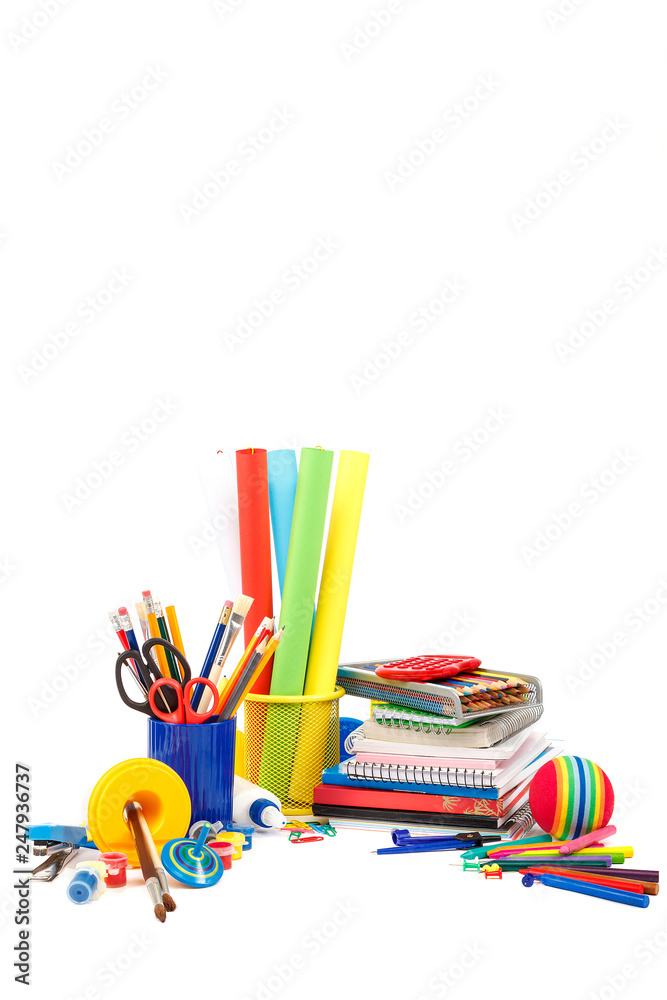 Fototapeta premium Stationery school supplies isolated on white background