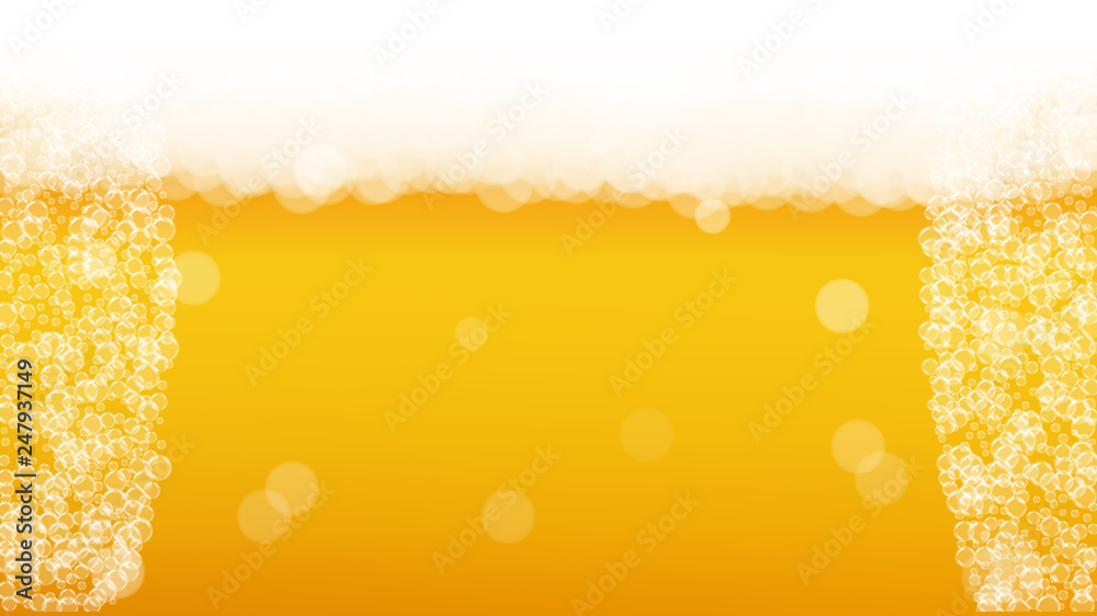 Beer background. Craft lager splash. Oktoberfest foam. Hipster pint of ale with realistic white bubbles. Cool liquid drink for pub flyer layout. Golden glass with beer background. Beer background. Craft lager splash. Oktoberfest foam. Hipster pint of ale with realistic white bubbles. Cool liquid drink for pub flyer layout. Golden glass with beer background.