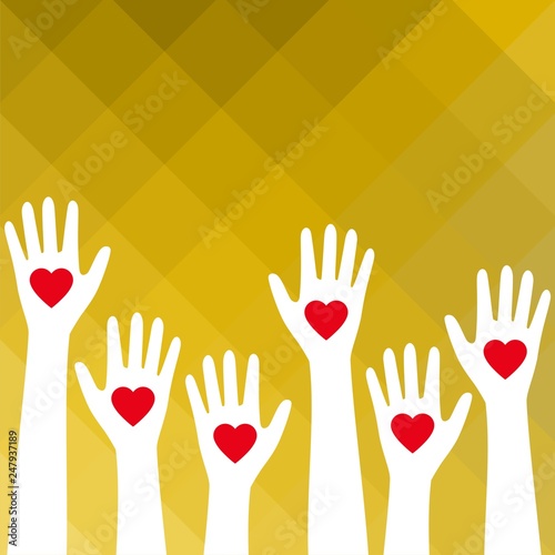 Caring up hands hearts, Volunteers icon or sign