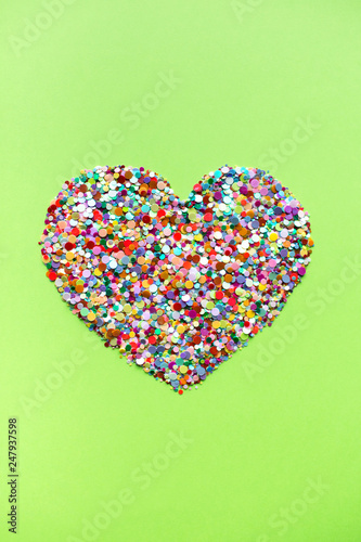 Valentine hearts on ufo green background. Valentine's day concept. Confetti hearts. For your text.