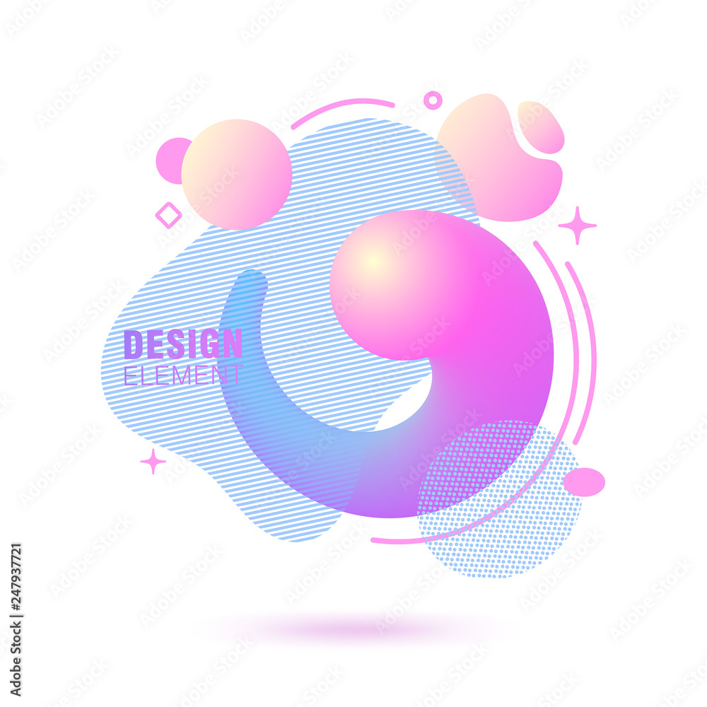 Abstract, modern, fluid, trendy gradient banner. Dynamical colored forms with lines, flowing liquid shapes and 3D elements. Template for design of a logo. Badge set for presentation.