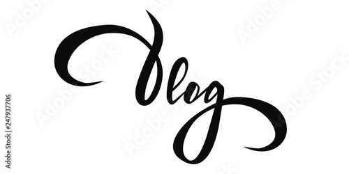 Vlog - hand lettering on white background. Handwritten inscription for label, emblem, page,t-shirt,poster, sale,blogger aso. Vector Illustration.