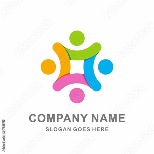 Colorful Circular Team Group Community People Holding Hands Business Company Stock Vector Logo Design Template