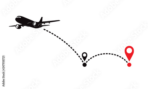 Airplane fligth route or air plane destination line path.
