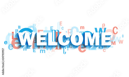 WELCOME blue and coral typography banner
