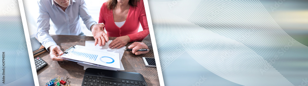 Business people in meeting discussing about financial results. panoramic banner Business people in meeting discussing about financial results. panoramic banner
