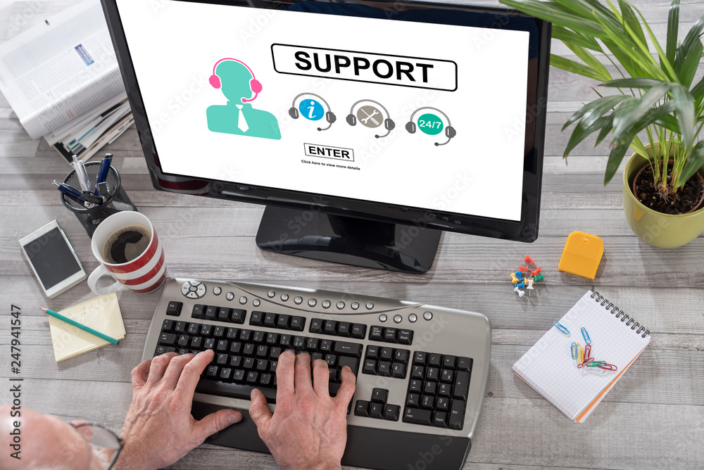 Support concept on a computer Support concept on a computer