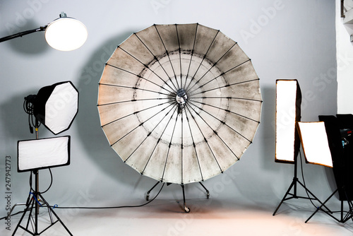 Empty studio with lighting equipment