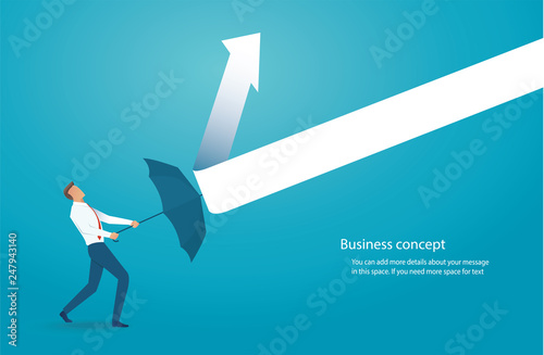 Businessman with umbrella protecting himself from drawn arrows vector illustration