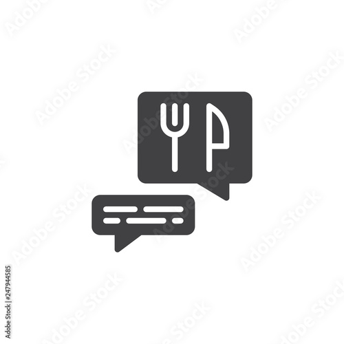 Food ordering chat message vector icon. filled flat sign for mobile concept and web design. Food delivery speech bubble simple solid icon. Symbol, logo illustration. Pixel perfect vector graphics