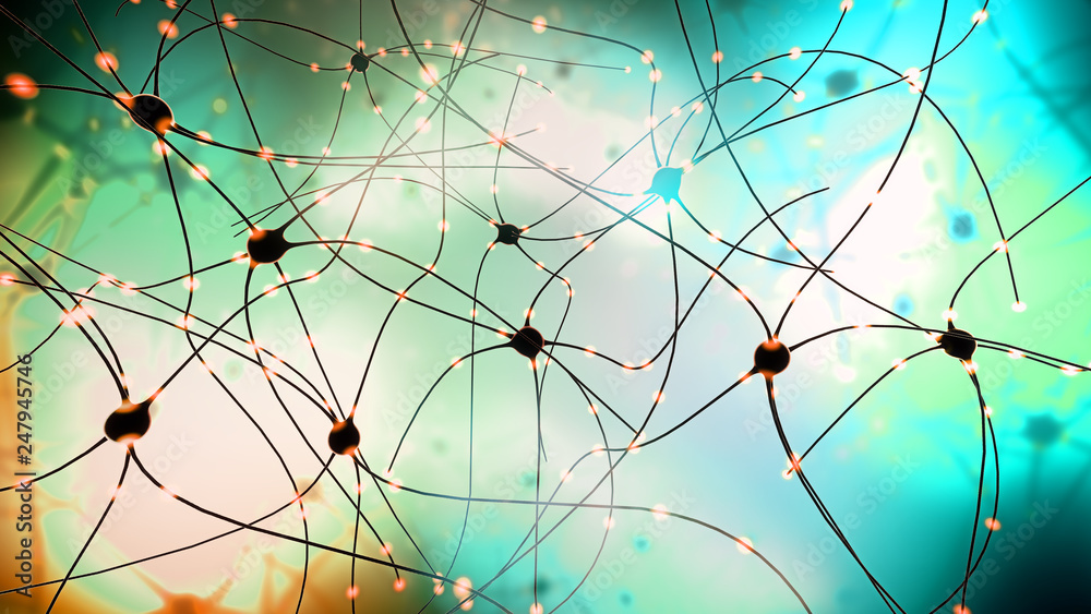 3d illustration of transmitting synapse,neuron or nerve cell - obrazy, fototapety, plakaty 