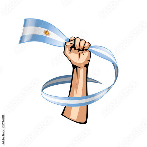 Argentina flag and hand on white background. Vector illustration