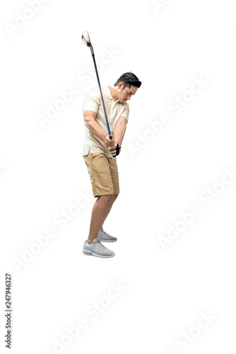 Handsome asian golf player man ready to swing a golf stick