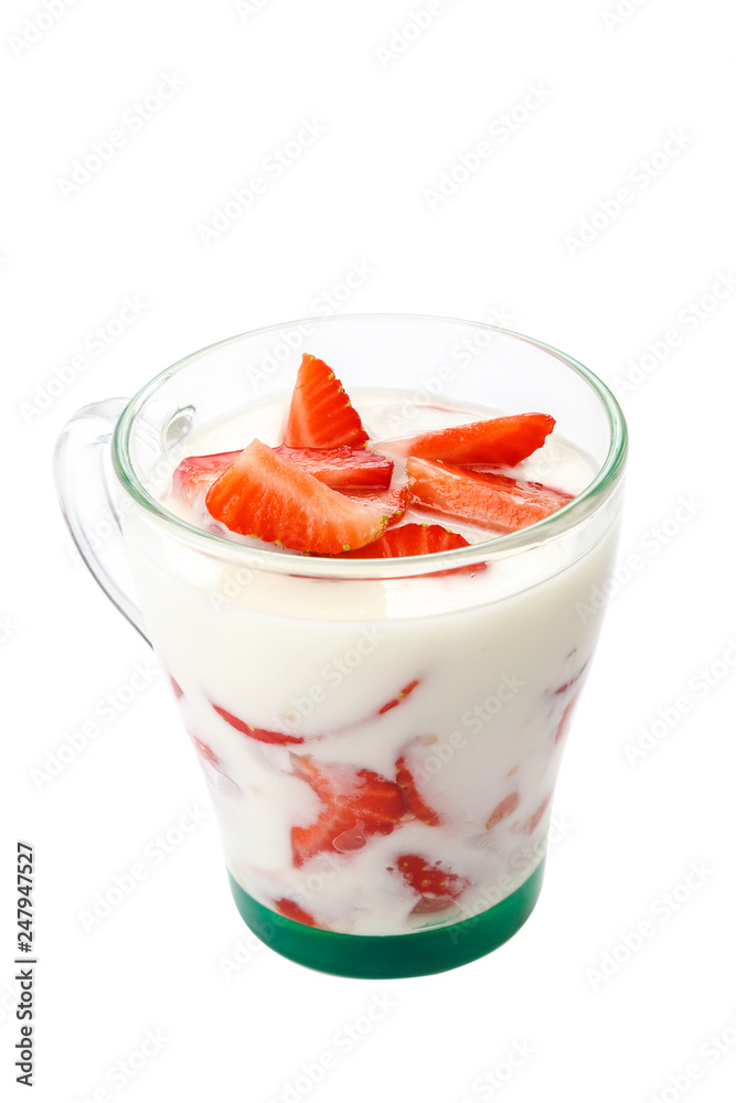 Fresh strawberry with sour cream in a bowl Fresh strawberry with sour cream in a bowl