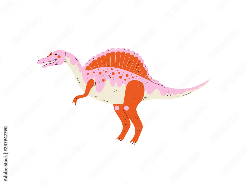Fototapeta premium Colorful Spinosaurus Dinosaur, Cute Prehistoric Animal Vector Illustration