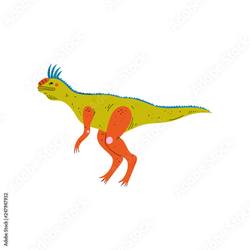 Colorful Tsintaosaurus Dinosaur, Cute Prehistoric Animal Vector Illustration