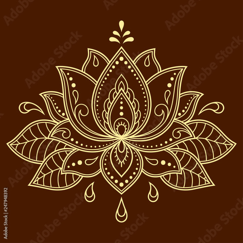 Mehndi Lotus flower pattern for Henna drawing and tattoo. Decoration in ethnic oriental, Indian style.