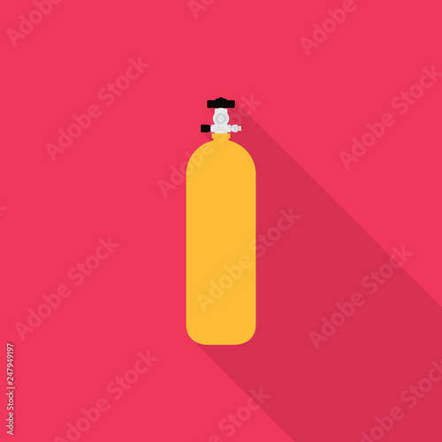 Scuba diving air tank icon with long shadow on pink background, flat design style
