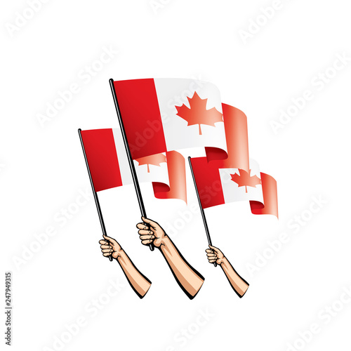 Canada flag and hand on white background. Vector illustration