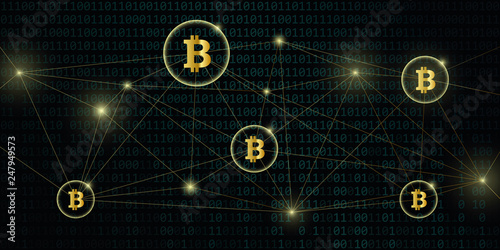 digital bitcoin network crypto currency with binary code background vector illustration EPS10