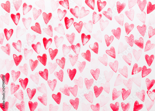 Abstract watercolor red, pink heart background. Concept love, valentine day greeting card.