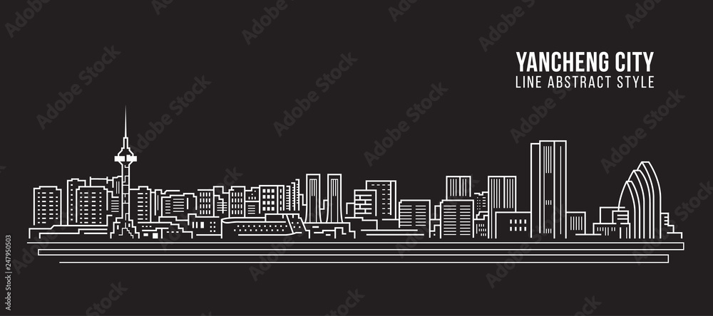Cityscape Building Line art Vector Illustration design -  Yancheng city