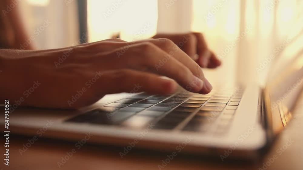 Young Business Woman Working on Laptop. Female Hands Typing on Computer Keyboard. 4K.