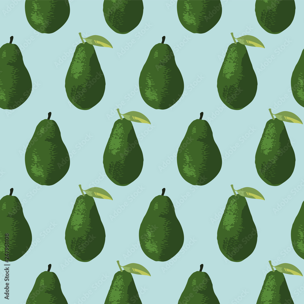 Vector summer pattern with avocado, flowers and leaves. Seamless texture design. Vector summer pattern with avocado, flowers and leaves. Seamless texture design.
