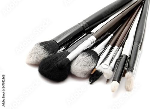 Various set of professional makeup brushes isolated