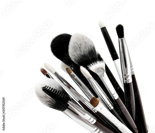 Various set of professional makeup brushes isolated