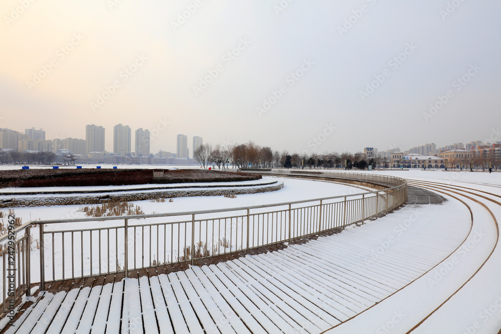 Obraz premium Urban buildings in the snow, China