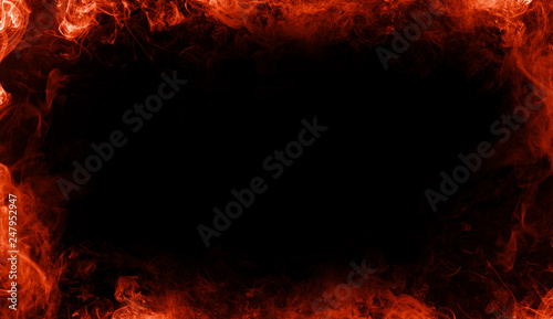 Abstract flames frame . Border on isolated black background.
