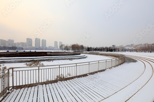 Urban buildings in the snow, China
