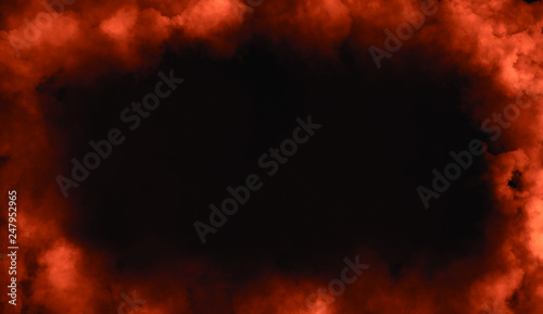 Blazing flames frame with smoke over black isolated background