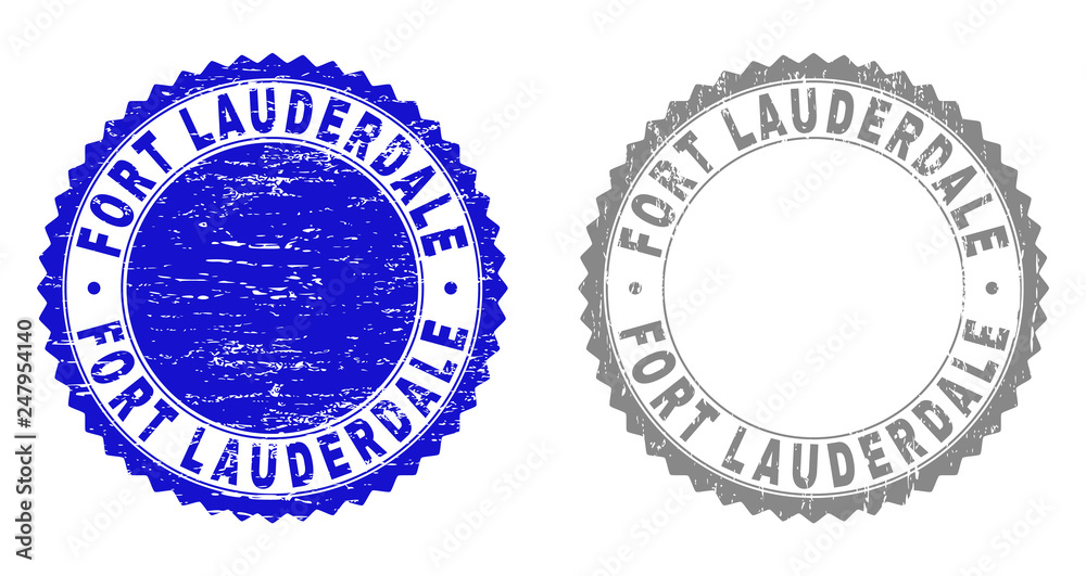 Obraz premium Grunge FORT LAUDERDALE stamp seals isolated on a white background. Rosette seals with distress texture in blue and grey colors.