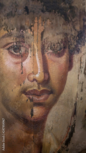 Fayum portrait of a young man created in the encaustic technique of funerary portraits in Roman Egypt, I-III centuries. Egypt Cairo photo