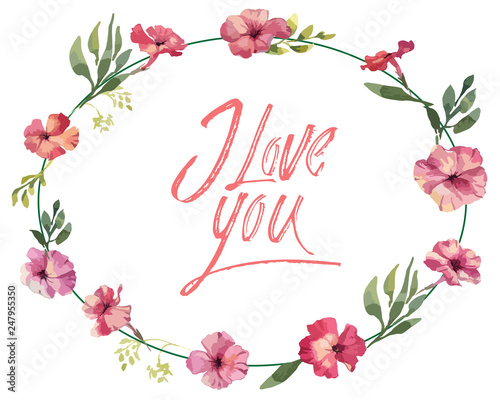 Love You, hand written lettering. Romantic calligraphy card inscription Valentine day