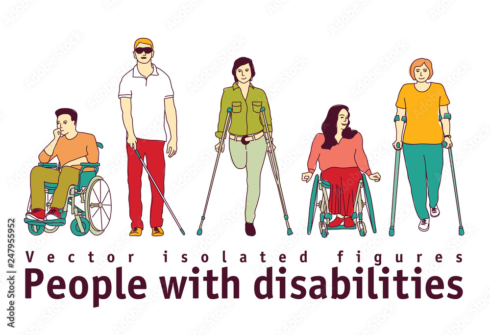 Fototapeta premium People with disabilities isolate objects on white