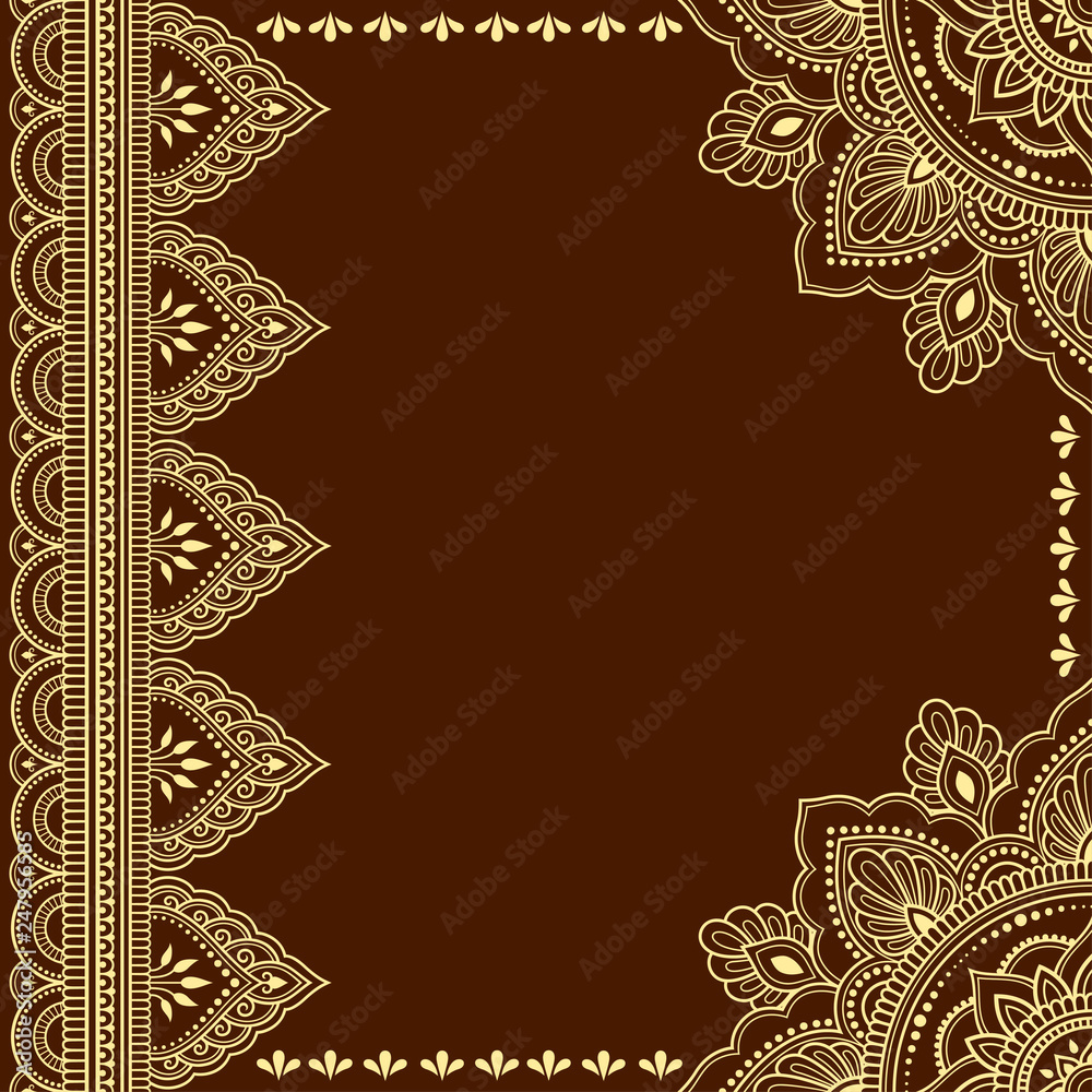 Fototapeta premium Stylized with henna tattoos decorative pattern for decorating covers for book, notebook, casket, magazine, postcard and folder. Mandala and border in mehndi style. Frame in the eastern tradition.
